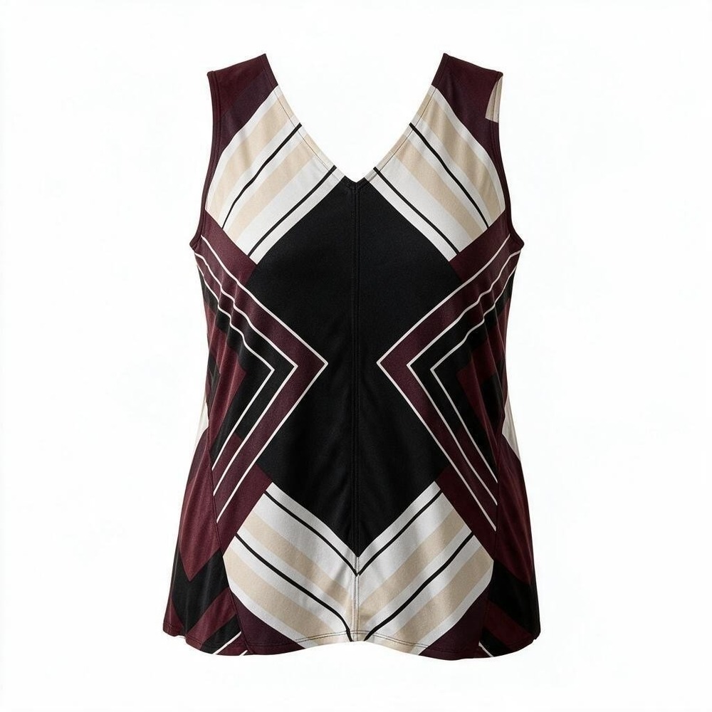 Alfani Womans 1X Geometric Chevron V-Neck Tank Top Burgundy & Black